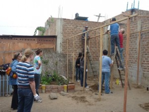 Volunteers helping with a building project